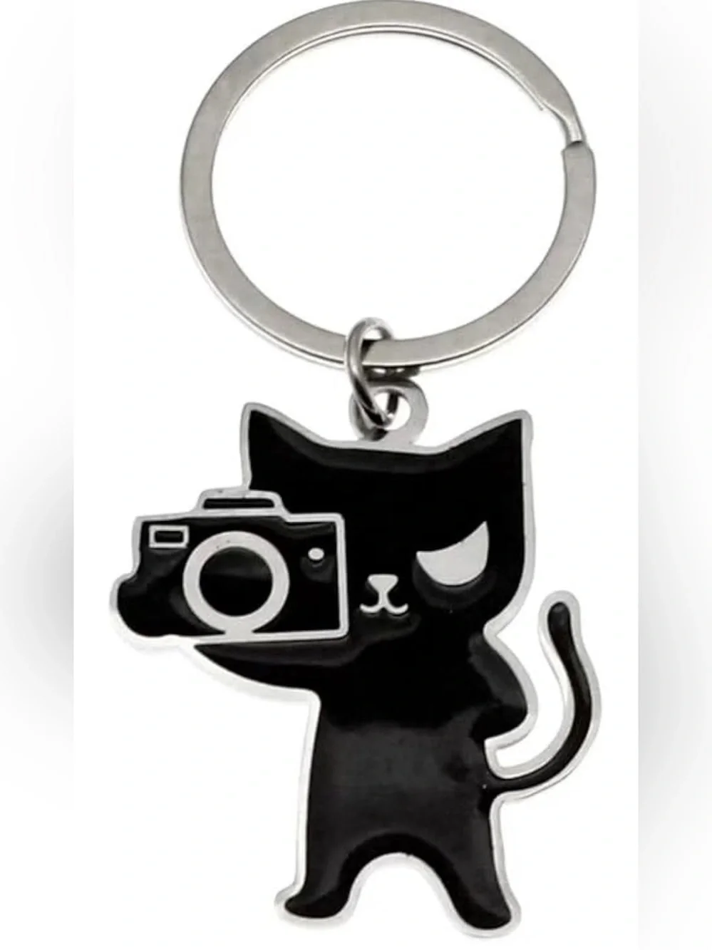Black Cat Camera Keychain Bag Charm